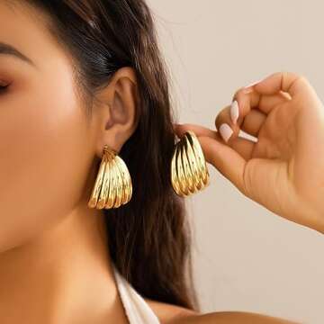 Xerling Chunky Layered Gold Hoop Earrings for Women