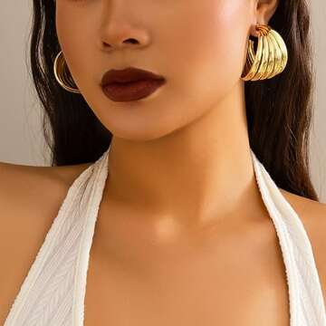 Xerling Chunky Layered Gold Hoop Earrings for Women