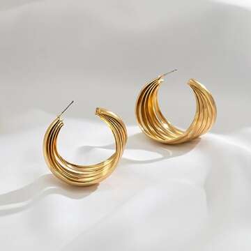 Xerling Chunky Layered Gold Hoop Earrings for Women