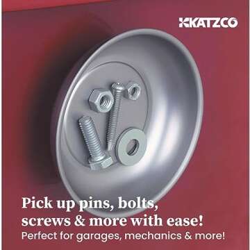 Katzco Magnetic Mini Tray Holders - 4 Pack Multi Color - Use in Garage, Home, Construction - for Nuts, Bolts, Washers, Iron, Nails, Screws, Sockets, Bits, Etc. - 4 Inch Diameter x 1-1/4 Inch Depth