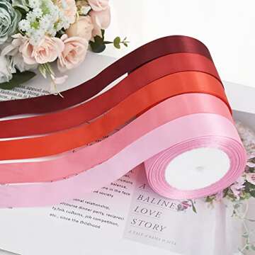 TONIFUL 1 Inch 125 Yards Satin Ribbon Rolls - 5 Colors