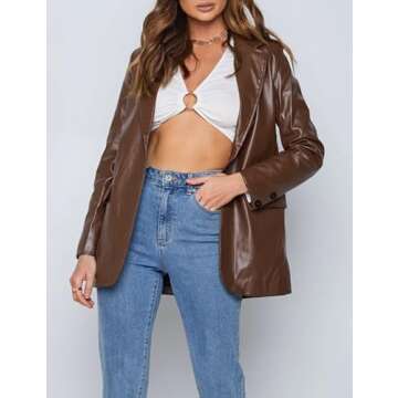 Vimyig Women Faux Leather Jacket Winter Fall Outfits Fashion Clothes Blazer Moto Biker Vegan Leather...
