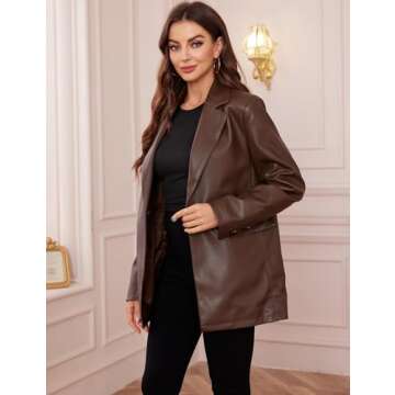 Vimyig Women Faux Leather Jacket Winter Fall Outfits Fashion Clothes Blazer Moto Biker Vegan Leather Coat