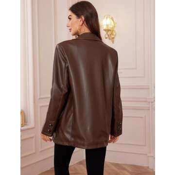 Vimyig Women Faux Leather Jacket Winter Fall Outfits Fashion Clothes Blazer Moto Biker Vegan Leather Coat