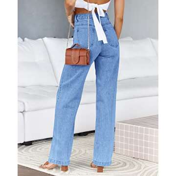 PLNOTME Women's High Waisted Jeans Boyfriend Baggy Straight Leg Casual Denim Pants