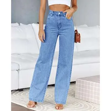 PLNOTME Women's High Waisted Jeans Boyfriend Baggy Straight Leg Casual Denim Pants