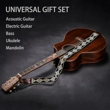 MUSILY Guitar Strap, Modern Embroidery Cotton & Extended Leather Ends for Bass, Acoustic & Electric Guitar Excellence, Enjoy Comfort and Style in Your Performances! (Diamond Fret)