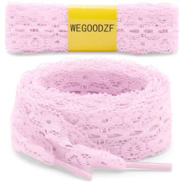 WEGOODZF Flat Lace Fancy Shoelaces: 3CM Wide Light Pink Lace Shoe Laces for Women 47 inch - 2 Pairs
