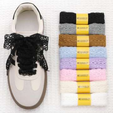 WEGOODZF Flat Lace Fancy Shoelaces: 3CM Wide Light Pink Lace Shoe Laces for Women 47 inch - 2 Pairs