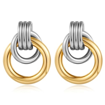 FILMOON Two Tone Geometric Drop Dangle Earrings for Women Geometric Link Dangle Earrings Jewelry