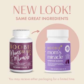 Boobie Bears Lactation Support Gummies | Helps As Milk Supply Booster & Supports Immune Health & Hai...