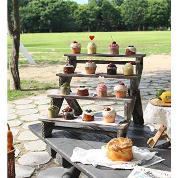 J JACKCUBE DESIGN Rustic Wood Display Stand, 4 Tier Cupcake Stand Stair Shelf, Portable Display Rise...