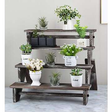 J JACKCUBE DESIGN Rustic Wood Display Stand, 4 Tier Cupcake Stand Stair Shelf, Portable Display Riser, Included Bag for Storage, Decorative Dessert Stand - MK578A