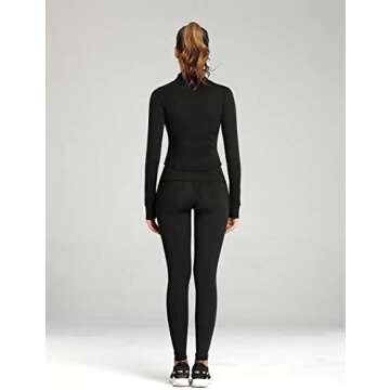 UANEO Workout Tops for Women Cropped Workout Jackets for Women Yoga Athletic Jacket (Black-S)