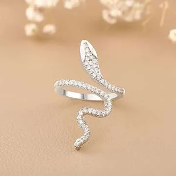 LEE&RO Snake Ring Adjustable Rhinestone Jewelry for Women