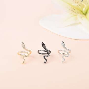 LEE&RO Snake Ring for Women 18K Snake Jewelry Rhinestone Snake Rings Silver Snake Ring Snake Accessories for Women