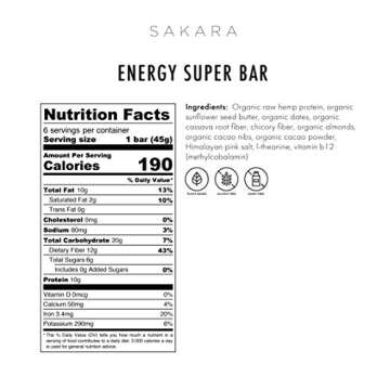 Dark Chocolate Energy Bars, Vegan Hemp Protein Bars with Vitamin B12, (6-Pack)