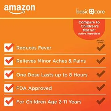 Amazon Basic Care Children's Ibuprofen Chewable Tablets, 100 mg, Pain Reliever and Fever Reducer, Orange Flavor, For Aches, Pains, Sore Throat, Toothache and Headache Relief, 24 Count
