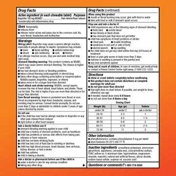 Amazon Basic Care Children's Ibuprofen Chewable Tablets, 100 mg, Pain Reliever and Fever Reducer, Orange Flavor, For Aches, Pains, Sore Throat, Toothache and Headache Relief, 24 Count