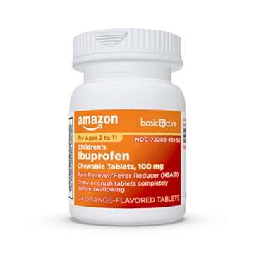 Amazon Basic Care Children's Ibuprofen Chewable Tablets, 100 mg, Pain Reliever and Fever Reducer, Orange Flavor, For Aches, Pains, Sore Throat, Toothache and Headache Relief, 24 Count