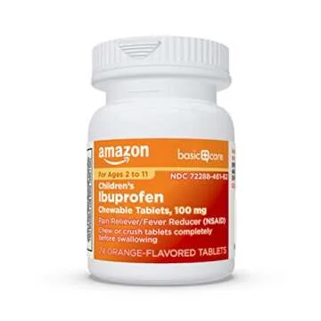 Amazon Basic Care Children's Ibuprofen Chewable Tablets, 100 mg, Pain Reliever and Fever Reducer, Orange Flavor, For Aches, Pains, Sore Throat, Toothache and Headache Relief, 24 Count