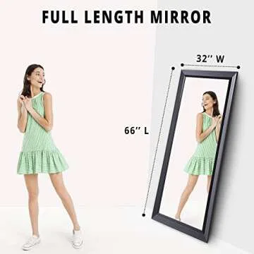 Naomi Home Framed Bevel Leaner Full Length Huge Floor Mirror XL Mirror Large Standing Floor Mirror Huge Mirrors for Bedroom Oversize Mirrors for Floor XL Floor Mirror, Black 66" L x 32" W