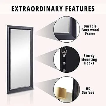 Naomi Home Framed Bevel Leaner Full Length Huge Floor Mirror XL Mirror Large Standing Floor Mirror Huge Mirrors for Bedroom Oversize Mirrors for Floor XL Floor Mirror, Black 66" L x 32" W