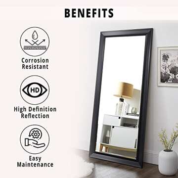 Naomi Home Framed Bevel Leaner Full Length Huge Floor Mirror XL Mirror Large Standing Floor Mirror Huge Mirrors for Bedroom Oversize Mirrors for Floor XL Floor Mirror, Black 66" L x 32" W