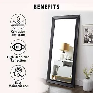Naomi Home Framed Bevel Leaner Full Length Huge Floor Mirror XL Mirror Large Standing Floor Mirror Huge Mirrors for Bedroom Oversize Mirrors for Floor XL Floor Mirror, Black 66" L x 32" W