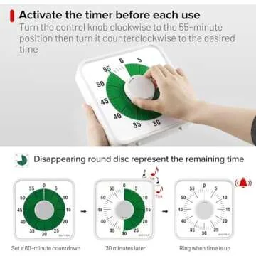 Secura 7.5 Inch Visual Timer, 60 Minute Oversize Visual Countdown Timer for Kids and Adults, Durable Mechanical Time Management Tool (Green)