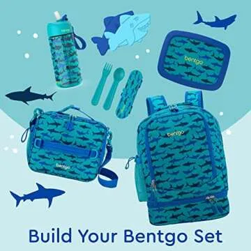 Bentgo Kids 2-in-1 Backpack & Insulated Lunch Bag - Durable 16” Backpack & Lunch Container in Unique Prints for School & Travel - Water Resistant, Padded & Large Compartments (Shark)