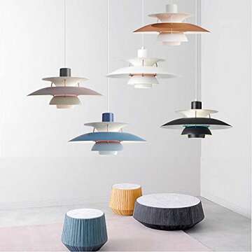 TQQT Indoor Lighting Fixtures Pendant Light,Hanging Light Fixture, Mid Centur,y Colorful Led Suspend Lamp Dining Room Living Room (White,15.8inch)