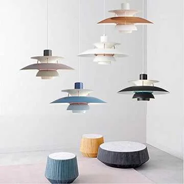 TQQT Indoor Lighting Fixtures Pendant Light,Hanging Light Fixture, Mid Centur,y Colorful Led Suspend Lamp Dining Room Living Room (White,15.8inch)