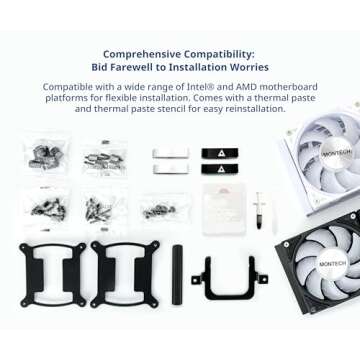 MONTECH HyperFlow ARGB 360 - AIO CPU Liquid Cooler, Intel&AMD Compatible, Chart-Topping Performance, Enhanced 3100RPM Water Pump Design, 3X Metal Pro 12 ARGB Ultimate Cooling Fans - Black