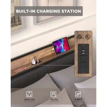 BUCOTOD Bed Frame with Storage Headboard, Built-in Charging Station, Easy Assembly, Noise Free, Non-Slip Design, Sturdy and Stable, No Box Spring Needed, Heavy Duty Metal Support Bed Frame-QUEEN99