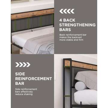 BUCOTOD Bed Frame with Storage Headboard, Built-in Charging Station, Easy Assembly, Noise Free, Non-Slip Design, Sturdy and Stable, No Box Spring Needed, Heavy Duty Metal Support Bed Frame-QUEEN99