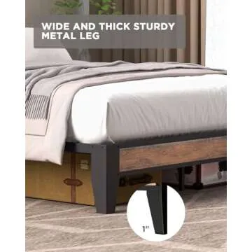 BUCOTOD Bed Frame with Storage Headboard, Built-in Charging Station, Easy Assembly, Noise Free, Non-Slip Design, Sturdy and Stable, No Box Spring Needed, Heavy Duty Metal Support Bed Frame-QUEEN99