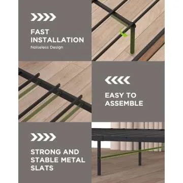 BUCOTOD Bed Frame with Storage Headboard, Built-in Charging Station, Easy Assembly, Noise Free, Non-Slip Design, Sturdy and Stable, No Box Spring Needed, Heavy Duty Metal Support Bed Frame-QUEEN99