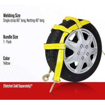 Durable Mytee Tow Dolly Wheel Net Straps 4 Pack