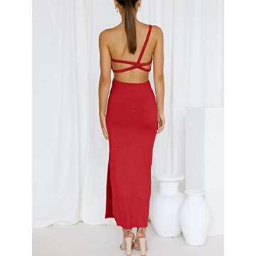 ANRABESS Women Summer One Shoulder Sleeveless Maxi Dress Cutout Sexy Bodycon Semi Formal Dinner Date Vacation Dresses Red Small