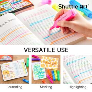 Shuttle Art Highlighters, 8 Assorted Colors Highlighter Pens, Chisel Tip Dry-Quickly Non-Toxic Highlighter Markers for Adults Kids Highlighting on Home School Office