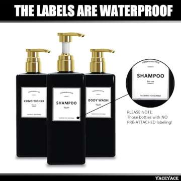 Black Shampoo Bottles with Gold Pump YACEYACE 16.9oz Set of 3 Shampoo and Conditioner Dispenser Empt...