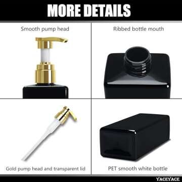 Elegant Black Shampoo Bottles with Gold Pump - Set of 3