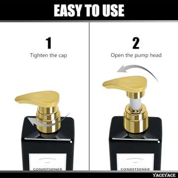 Elegant Black Shampoo Bottles with Gold Pump - Set of 3