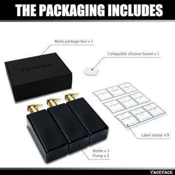 Elegant Black Shampoo Bottles with Gold Pump - Set of 3