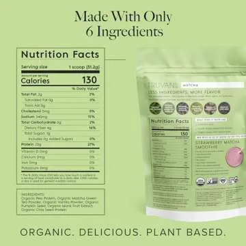 Truvani Vegan Pea Protein Powder | Matcha | 20g Organic Plant Based Protein | 20 Servings | Keto | G...