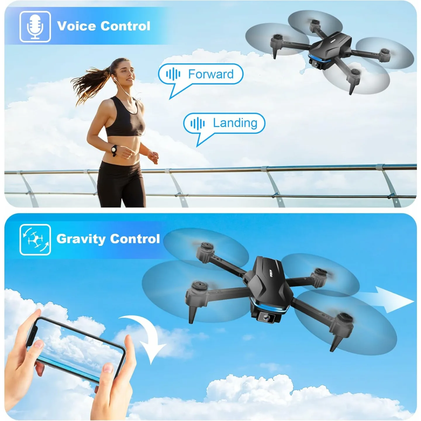 1080P HD Foldable Drone with Voice Control