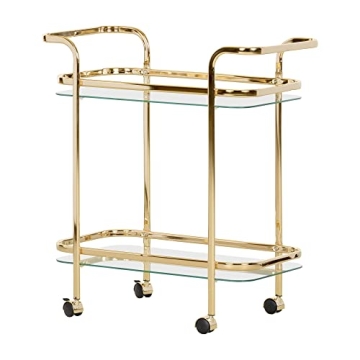 Elegant South Shore Maliza Gold & Glass Bar Cart - Stylish & Functional