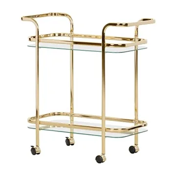 Elegant South Shore Maliza Gold & Glass Bar Cart - Stylish & Functional
