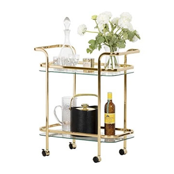 South Shore Maliza Gold Glass Bar Cart - Stylish Functional